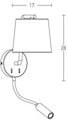 Sieninis šviestuvas, E27, juodas, su 3W LED skaitymo lempute, H57