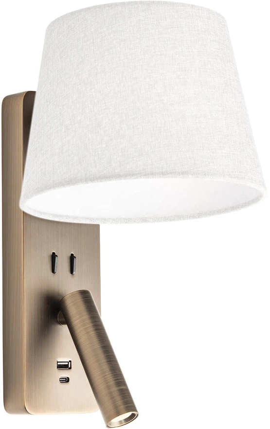 Sieninis šviestuvas NEMIA, E27, sendintos bronzos sp., be gaubto, su skaitymo šviestuvėliu ir USB, 01-4648