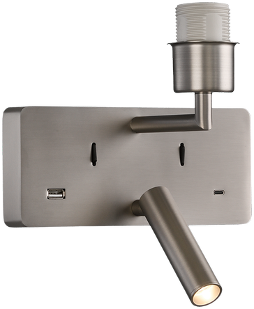 Sieninis šviestuvas ROMEO, E27, matinės nikelio sp., su skaitymo šviestuvėliu ir USB, be gaubto, A3971081NMSP