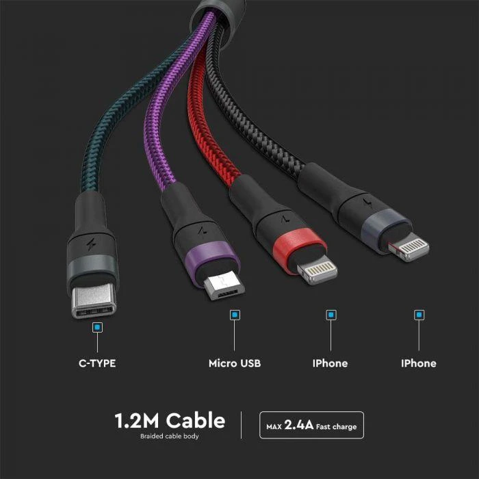 USB laidas, 4IN1, juodas, 1,2m