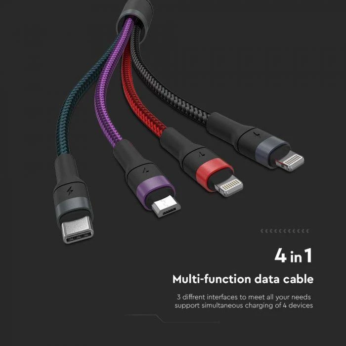 USB laidas, 4IN1, juodas, 1,2m