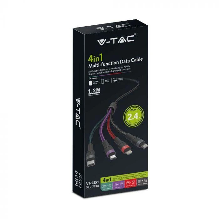 USB laidas, 4IN1, juodas, 1,2m