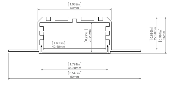 Užglaistomas LED profilis KOZEL-50, neanoduotas, 1m