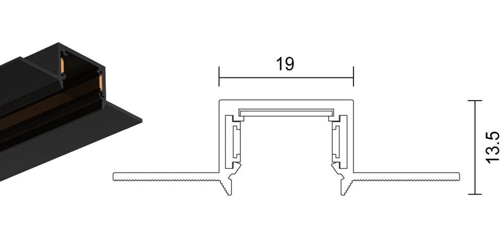 Užglaistomas magnetinės sistemos VIOKEF SLIM MAGNETIC bėgelis, juodas, 48V, 2m, su dangteliu ir užbaigimais, 02/0502-2
