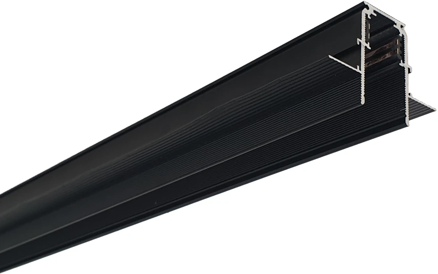 Užglaistomas magnetinis bėgelis VIOKEF MAGNETIC, juodas, 48V, 3m, su dangteliu ir užbaigimais, 02/0202-3