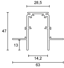 Užglaistomas magnetinis bėgelis VIOKEF MAGNETIC, juodas, 48V, 2m, su dangteliu ir užbaigimais, 02/0202-2