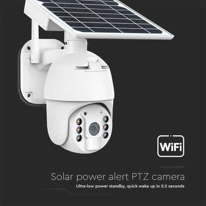 V-tac Valdoma HD 2MP WiFi apsaugos kamera, balta, su judesio davikliu ir saulės baterija