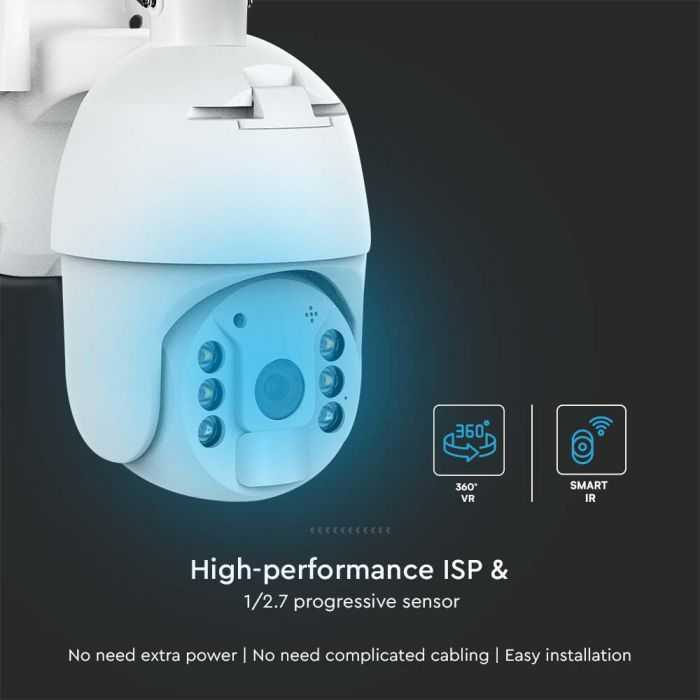 V-tac Valdoma HD 2MP WiFi apsaugos kamera, balta, su judesio davikliu ir saulės baterija