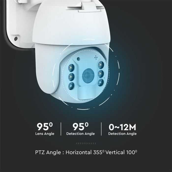 V-tac Valdoma HD 2MP WiFi apsaugos kamera, balta, su judesio davikliu ir saulės baterija