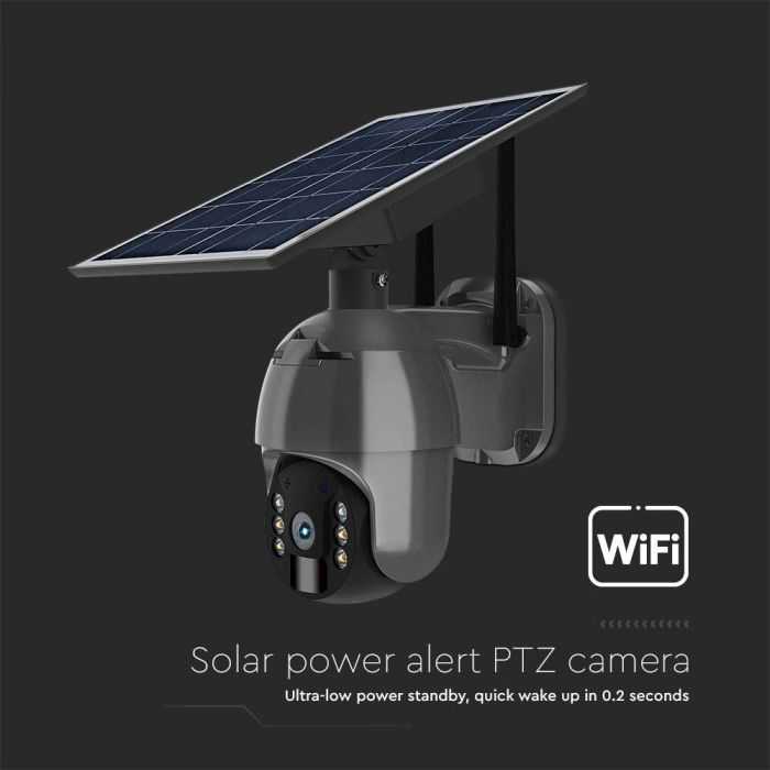 V-tac Valdoma HD 2MP WiFi apsaugos kamera, juoda, su judesio davikliu ir saulės baterija