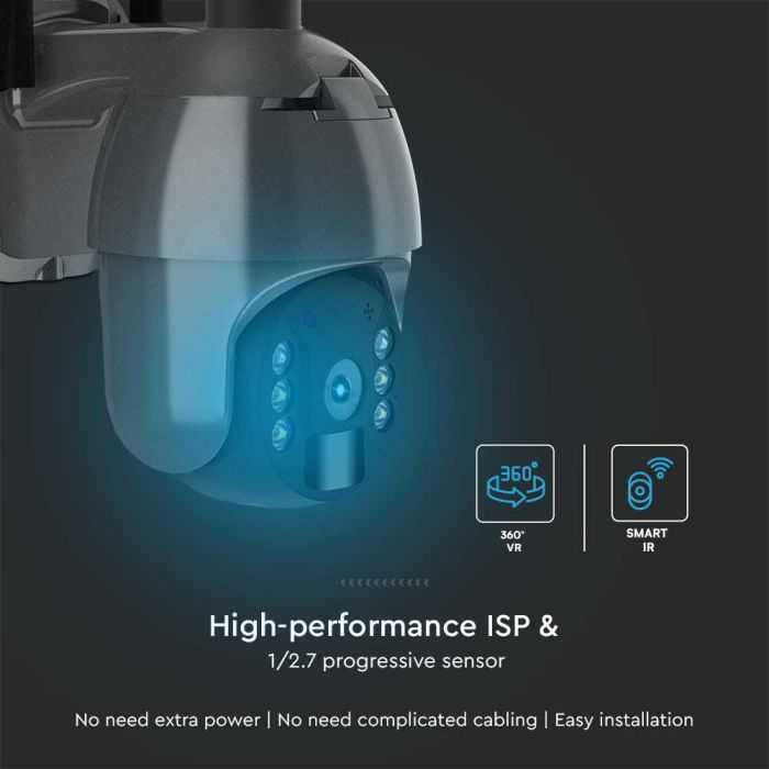 V-tac Valdoma HD 2MP WiFi apsaugos kamera, juoda, su judesio davikliu ir saulės baterija