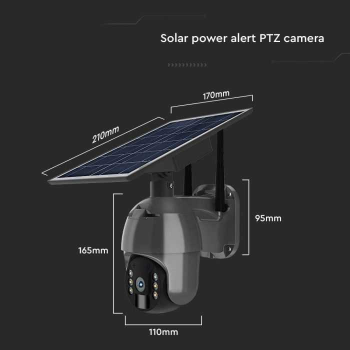 V-tac Valdoma HD 2MP WiFi apsaugos kamera, juoda, su judesio davikliu ir saulės baterija