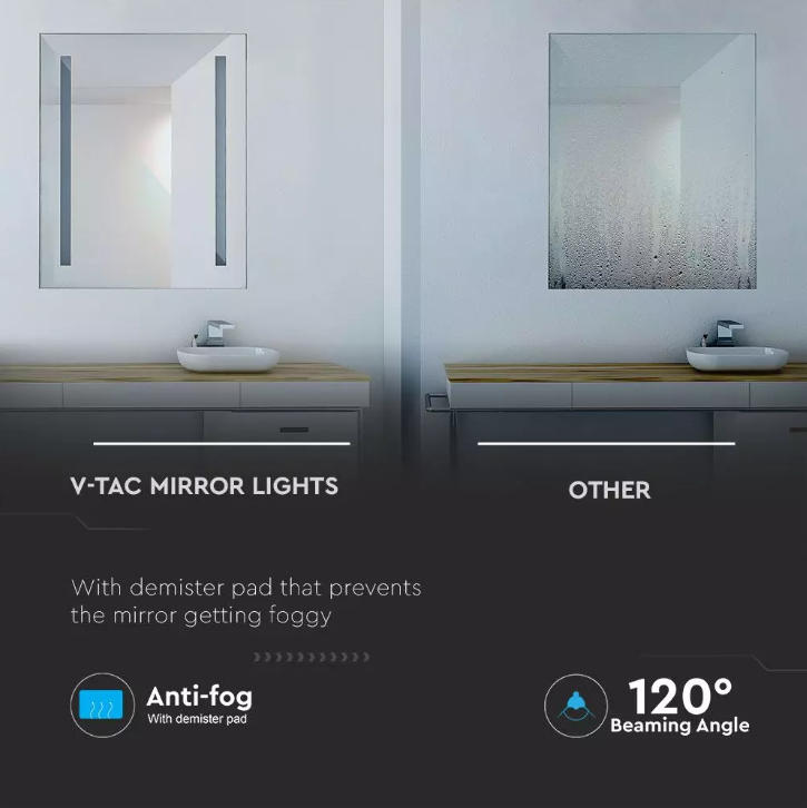 Sieninis šviestuvas V-tac Veidrodis su 6W LED apšvietimu, chromo sp., 6400K