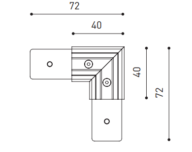 Vienos plokštumos magnetinių bėgelių kampinis sujungimas TRACK 48V SURFACE SHORT, 72mm