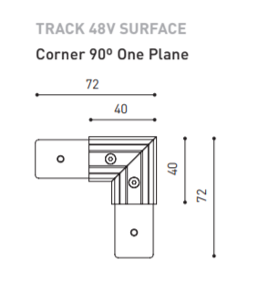 Vienos plokštumos magnetinių bėgelių kampinis sujungimas TRACK 48V SURFACE, 72mm