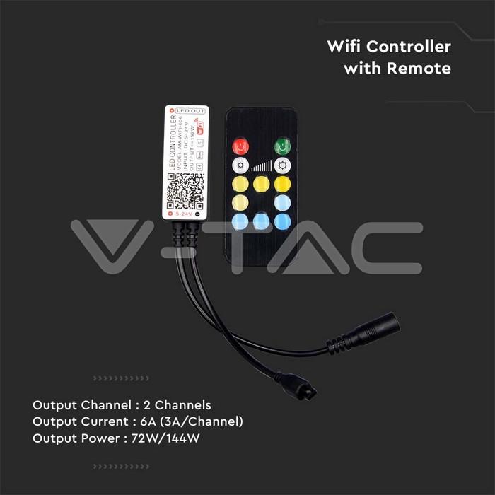 V-tac Wifi valdiklis su nuotolinio valdymo pultu, skirtas 3in1+RGB LED juostai, 24 mygtukai