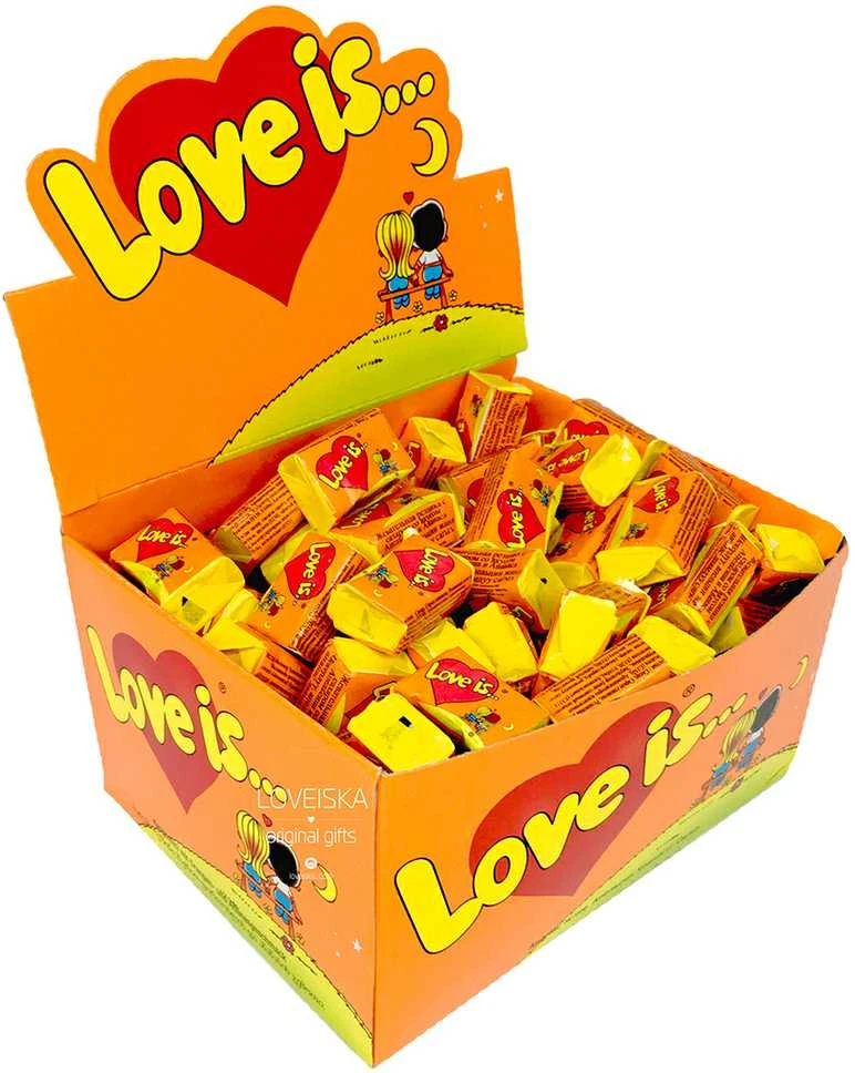 Apelsinų - ananasų skonio kramtoma guma "LOVE IS..." (100vnt.)