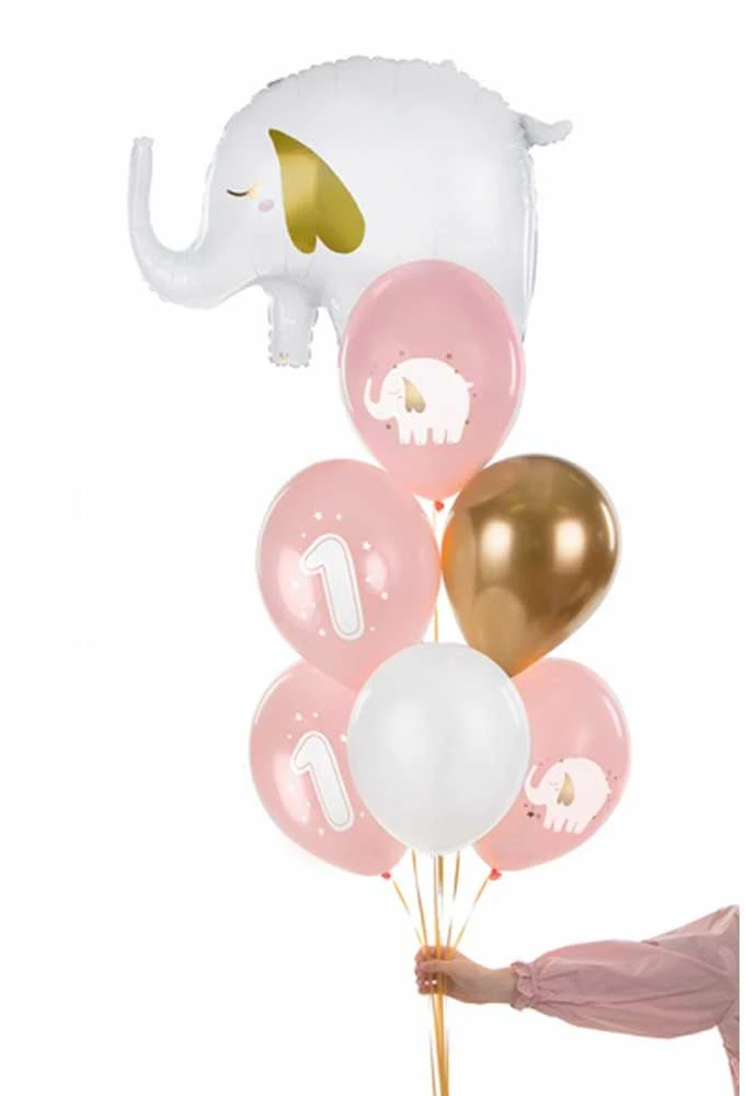 PartyDeco Balionai "One Year", pastelinė rožinė (6vnt)