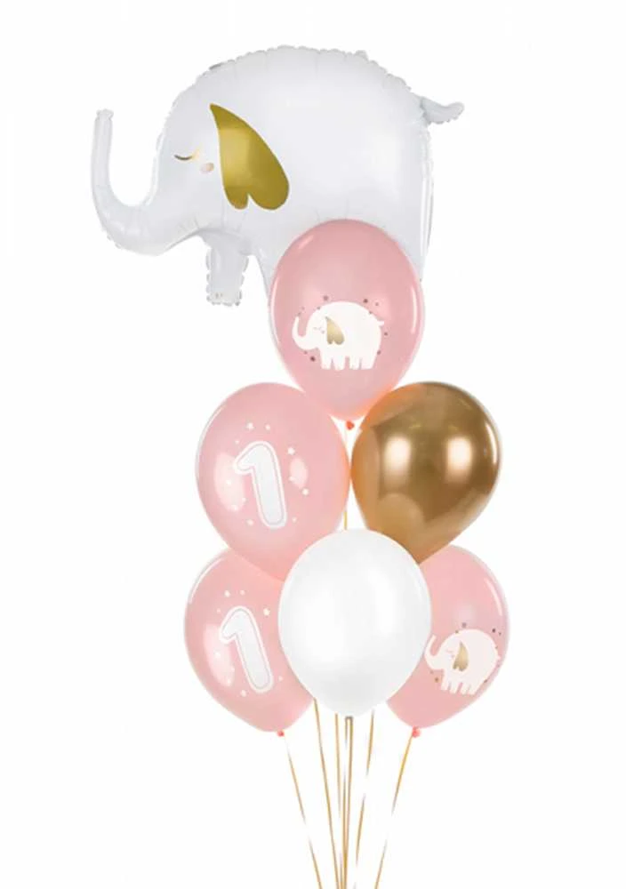 PartyDeco Balionai "One Year", pastelinė rožinė (6vnt)