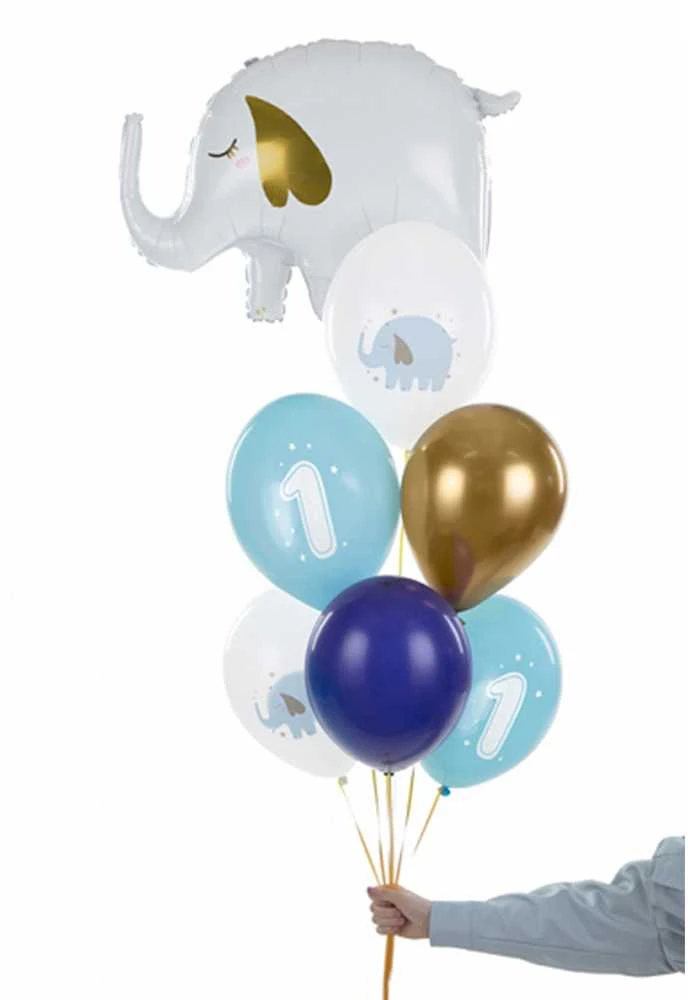 PartyDeco Balionai "One Year", pastelinė žydra (6vnt)