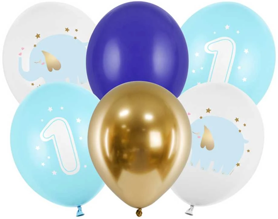 PartyDeco Balionai "One Year", pastelinė žydra (6vnt)
