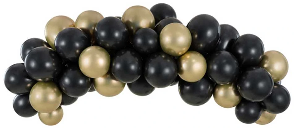 PartyDeco Balionų girlianda "Juodas and Gold" (60vnt, 200cm)