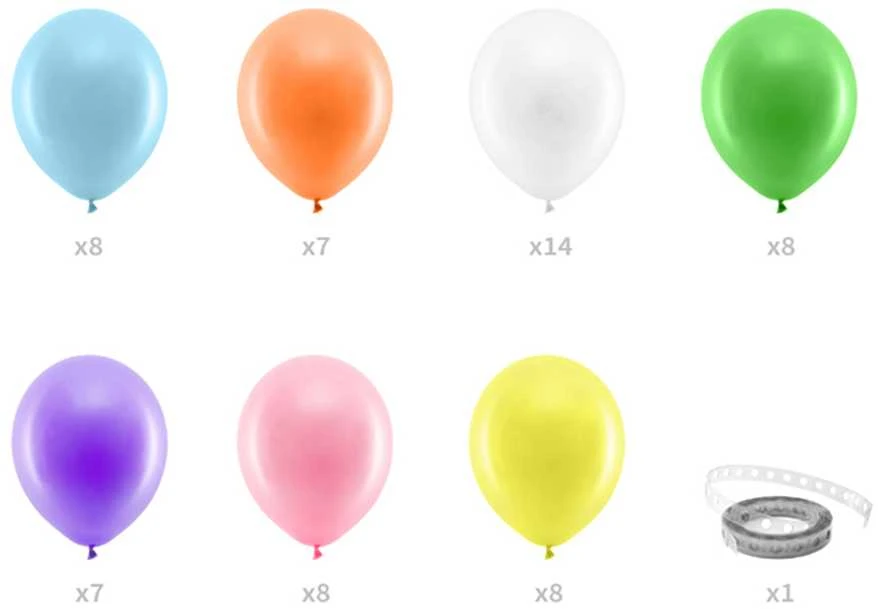 PartyDeco Balionų girlianda "Rainbow" (60vnt, 200cm)