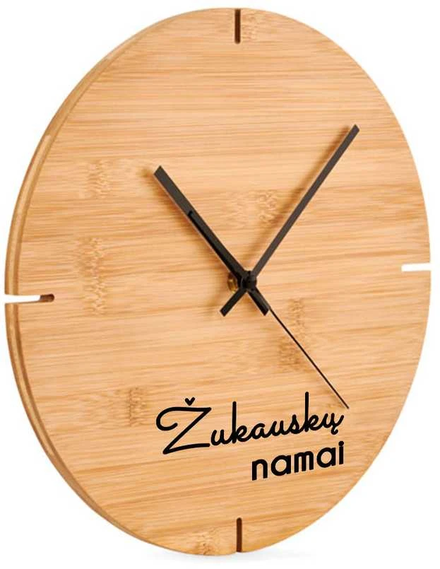 Bambukinis sieninis laikrodis "Namai" su Jūsų pasirinkta pavarde