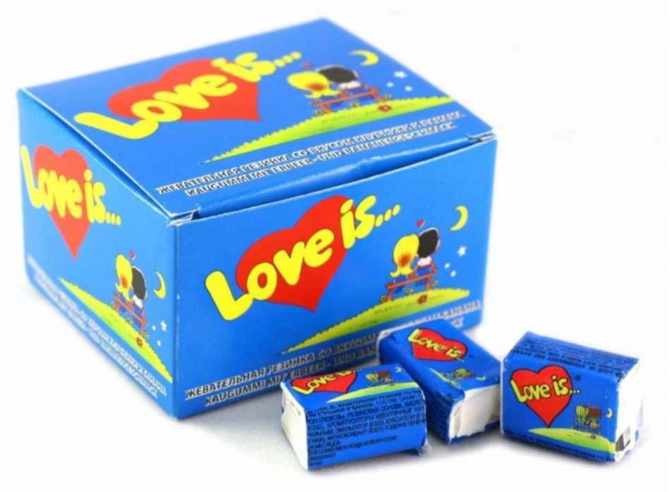 Bananų - braškių skonio kramtoma guma "LOVE IS..." (100vnt.)