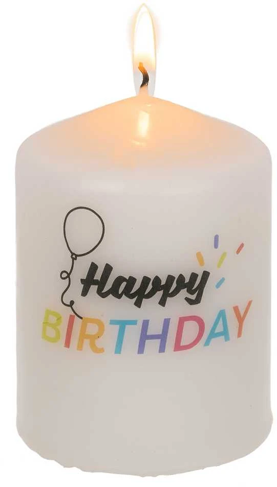Cilindrinė žvakė "Happy Birthday"