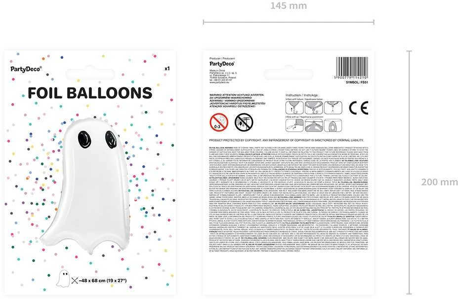 Party Deco Folinis balionas "Vaiduoklis" (48x86 cm)