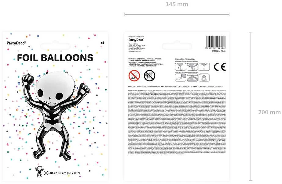 Party Deco Forminis folinis balionas "Skeletas" (84x100cm)