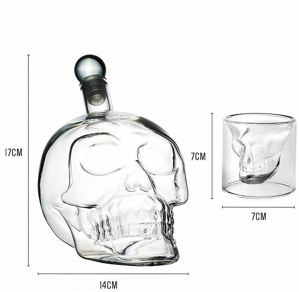 Kaukolės formos stikliukų (6vnt.) ir grafino rinkinys
