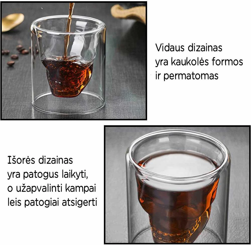 Kaukolės formos stikliukų rinkinys "DOOMED", 4 x 75ml