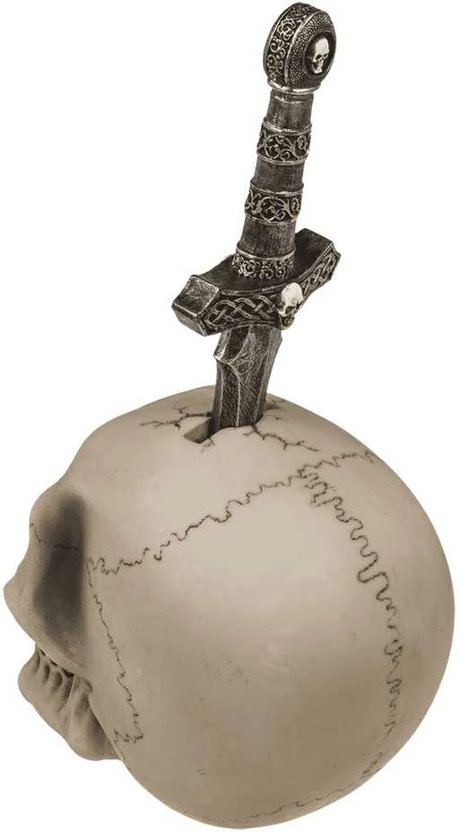 Kaukolės formos taupyklė su kardu