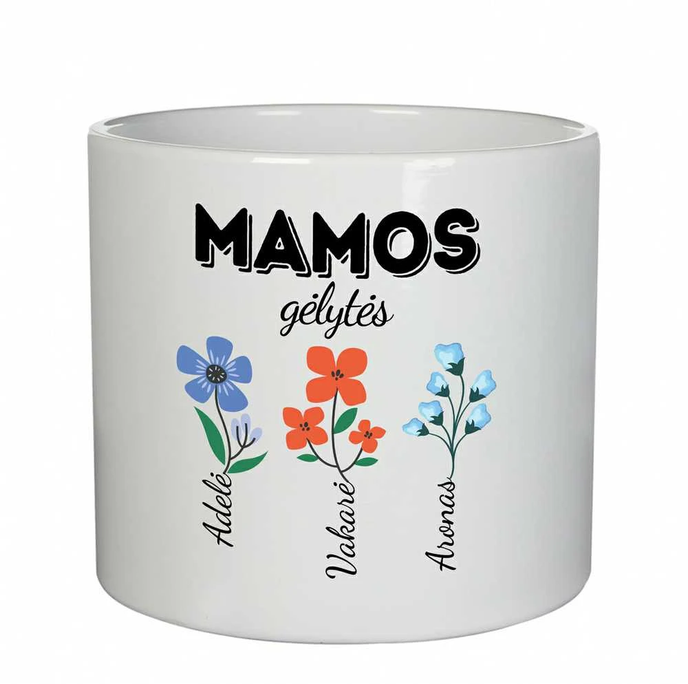 Keramikinis vazonas "Mamos gėlytės" su vaikų vardais