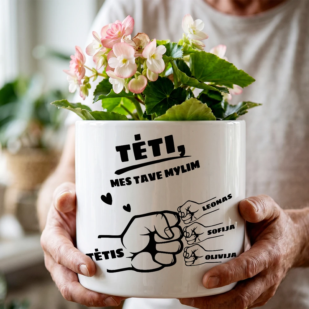 Keramikinis vazonas "Tėtis ir vaikai" su vaikų vardais