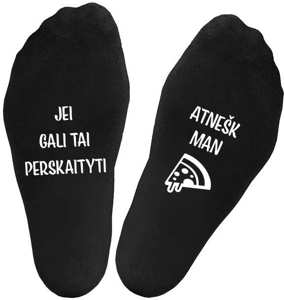 Kojinės su spauda ant padų "Atnešk man picą"