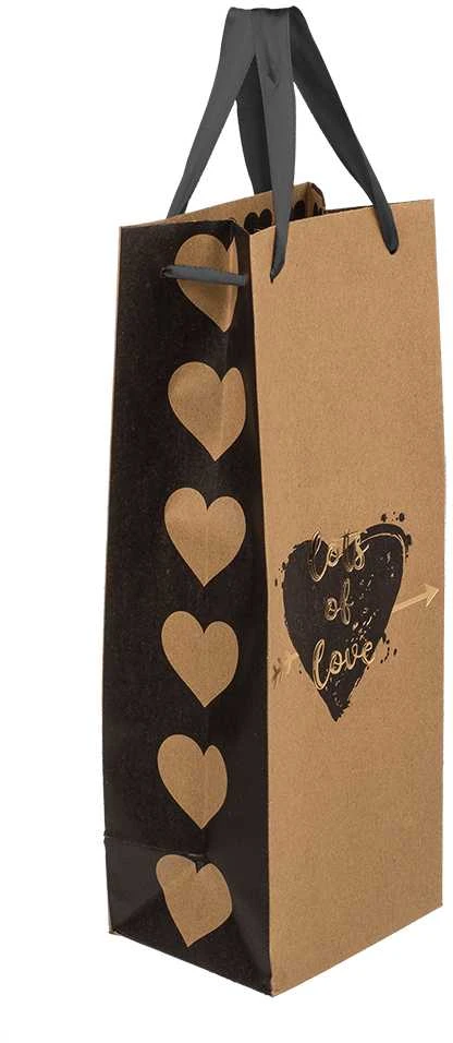 Kraft popieriaus dovanų maišelis buteliui "Love" (33x10x12cm)