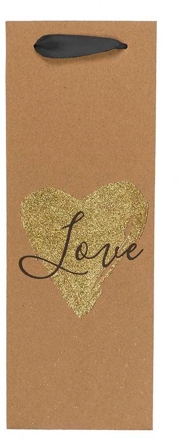 Kraft popieriaus dovanų maišelis buteliui "Love" (33x10x12cm)