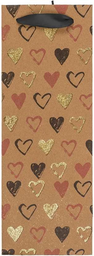 Kraft popieriaus dovanų maišelis buteliui "Love" (33x10x12cm)
