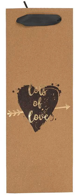 Kraft popieriaus dovanų maišelis buteliui "Love" (33x10x12cm)