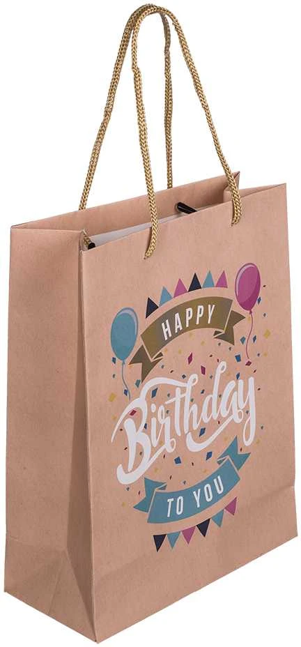 Kraft popieriaus dovanų maišelis "Happy Birthday" (23x18x8cm)