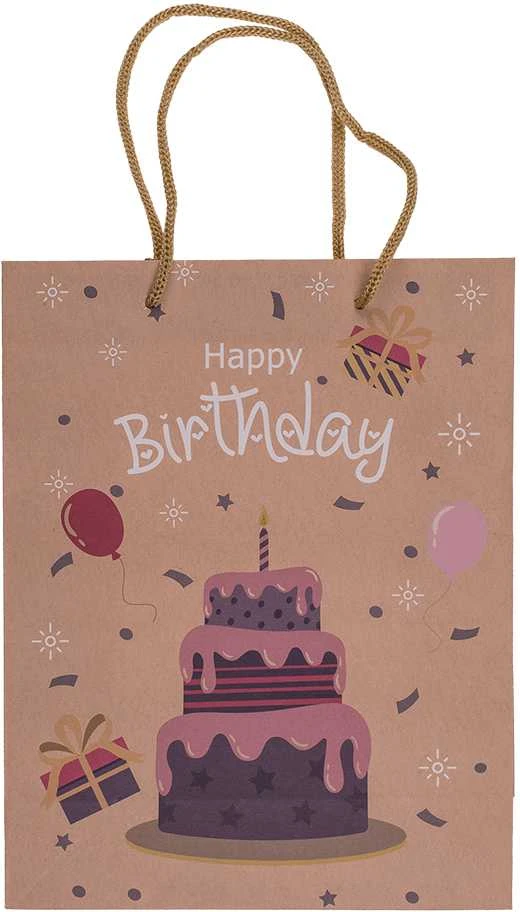 Kraft popieriaus dovanų maišelis "Happy Birthday" (23x18x8cm)