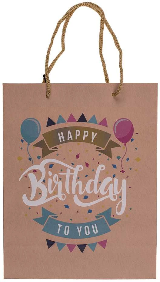 Kraft popieriaus dovanų maišelis "Happy Birthday" (23x18x8cm)