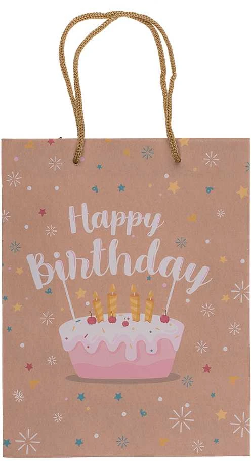 Kraft popieriaus dovanų maišelis "Happy Birthday" (23x18x8cm)