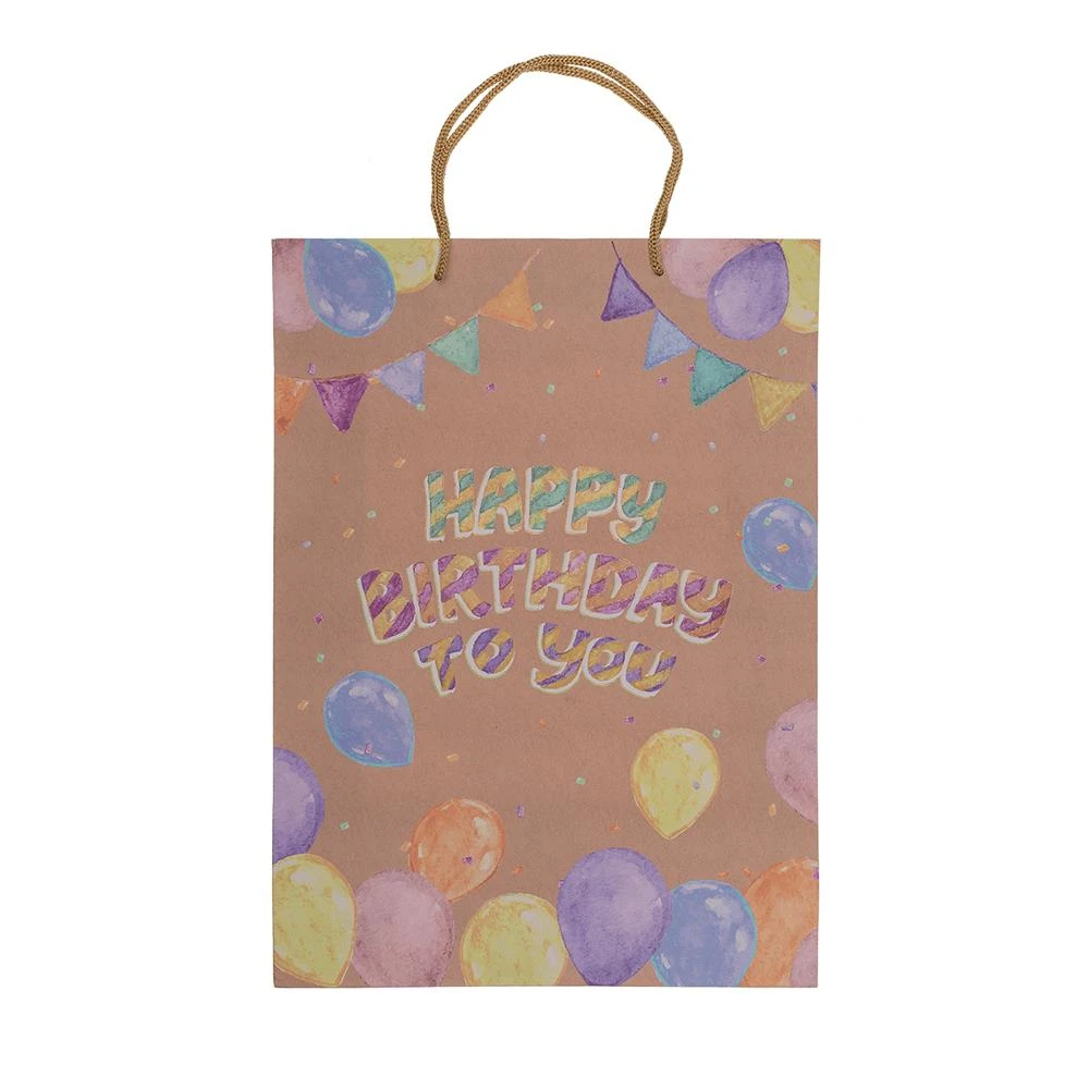 Kraft popieriaus dovanų maišelis "Happy Birthday" (34,5x25x8,5cm)