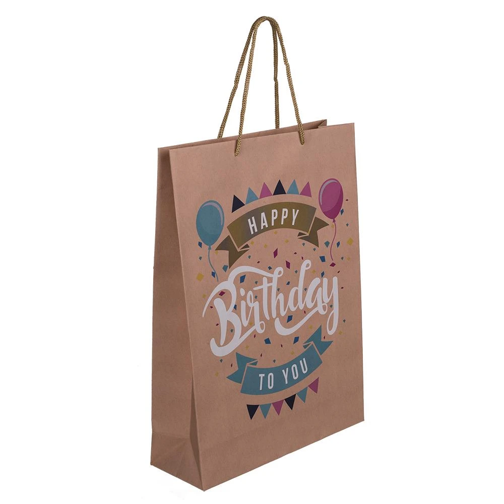 Kraft popieriaus dovanų maišelis "Happy Birthday" (34,5x25x8,5cm)
