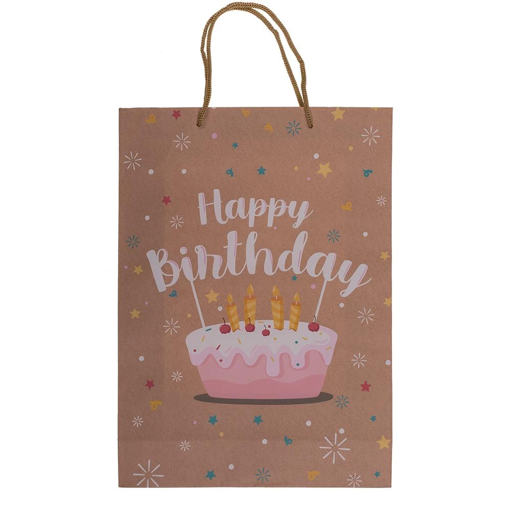 Kraft popieriaus dovanų maišelis "Happy Birthday" (34,5x25x8,5cm)