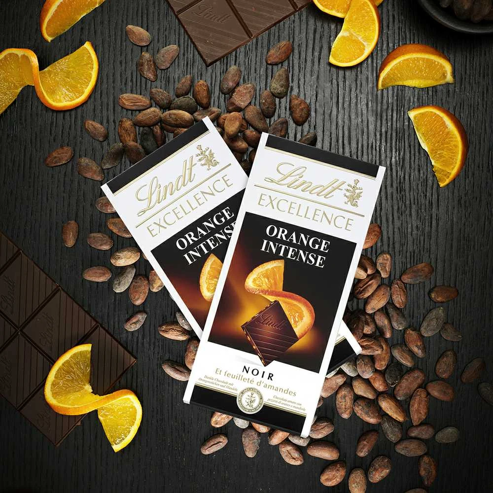 "LINDT EXCELLENCE" juodasis šokoladas su apelsinais, 100 g